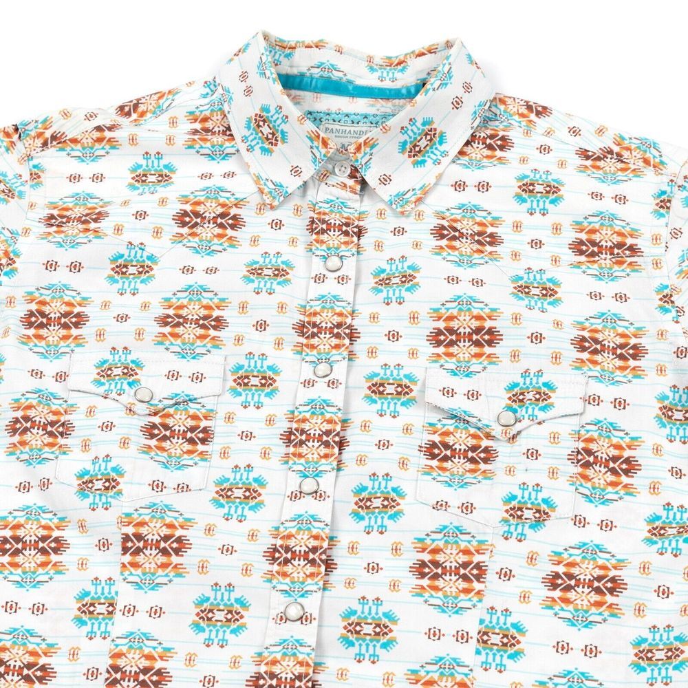 Panhandle Rough Stock Pearl‎ Snap Shirt Women's Medium Geometric Aztec Western